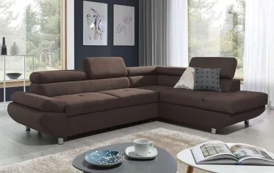 Produktbild von Ecksofa Sofa PANOS Stoff Esito Braun mit Schlaffunktion Ottomane Rechts