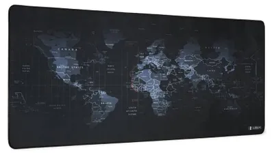 Obrázek produktu pro Zesílená, extra velká podložka pod myš s mapou světa – mapa světa černá – 900 x 400 x 4 mm