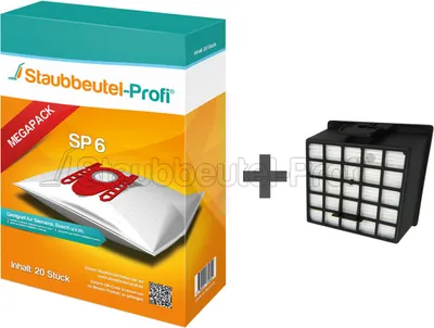 A product image showing a box of vacuum cleaner bags and a separate filter, with a plus sign in between.