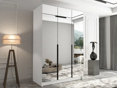 Obrázek produktu pro Vysoká zrcadlová šatní skříň 150 cm SHEELA 3 - bílá / černá
