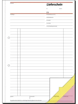 Produktbild von SIGEL SD016 Lieferscheine, mit Empfangsschein, 1., 2. und 3. Blatt bedruckt, A4, selbstdurchschreibend, 3 x 40 Blatt