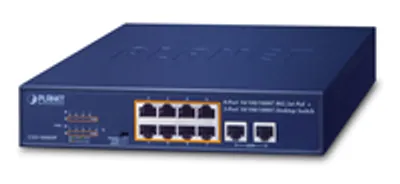 Obrázek produktu pro PLANET GSD-1008HP, Nespravované, Gigabit Ethernet (10/100/1000), Plně duplexní režim, Podpora napájení po Ethernetu (PoE), Instalace do racku, 1U