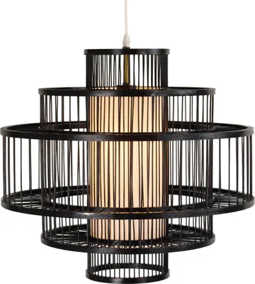 Produktbild von Fine Asianliving Bambus Hängelampe Pendelleuchte Schwarz Handgefertigt - Louis D60xH60cm Pendelleuchte Beleuchtung Bambus Lampenschirm Geflochten Lampe Belechtung Rotan