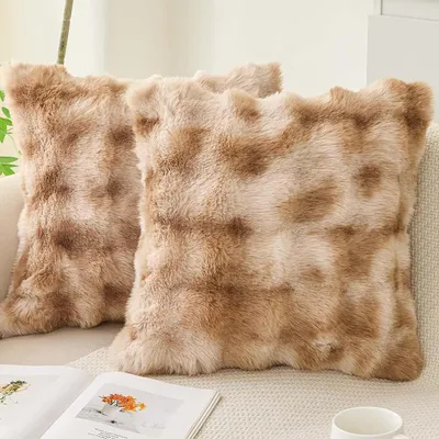 Produktbild von 2er Set Kissenbezüge, Flauschig Plüsch Kissenbezüge,45x45cm Quadratisch Kissenhülle Pelz Dekokissen Sofakissen,Farbverlauf Braun