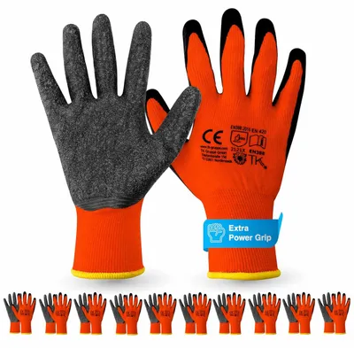 Produktbild von 10x Paar Arbeitshandschuhe Herren EN388 rot - Extra Power Grip – Gartenhandschuhe & Work Gloves für Montage, Mechaniker & Garten - Gr. 10-11 (L/ XL)