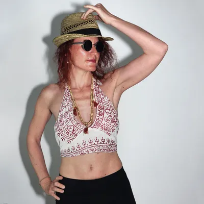 Produktbild von Neckholder Top weiß rot Oberteil Sommer Strand
