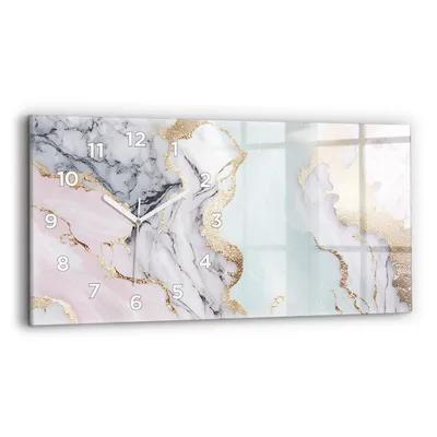 Produktbild von Wallfluent Wanduhr – Stilles Quarzuhrwerk - Uhr Dekoration Wohnzimmer Schlafzimmer Küche - Zifferblatt - weiße Zeiger - 60x30 cm - Marmor