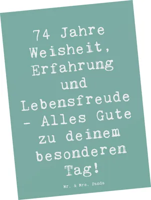 Produktbild von Mr. & Mrs. Panda Postkarte Spruch 74. Geburtstag - Meeresbrise - Geschenk, bildkarte, besonderer Tag, Alter, Geburtstagsgeschenk, Happy Birthday, Postkarten, Erfahrung
