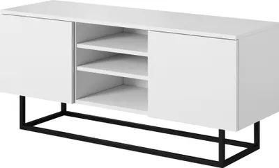 Produktbild von Weißer stehender RTV-Schrank auf Metallfüßen, 120x55x37, TV-Schrank, modern, Loft, industriell, mattiert