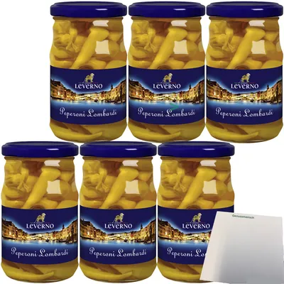 Produktbild von Leverno Peperoni Lombardi mild 6er Pack (6x140g Glas) + usy Block