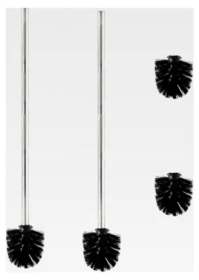 Produktbild von 2er Set WC Bürsten mit 60 cm langem Stiel aus Edelstahl in Schwarz + 2 e Ersatzköpfe