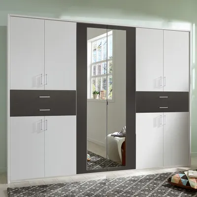 Produktbild von Kleiderschrank mit Passepartoutrahmen 273 cm breit in weiß mit graphit TREVISO-43