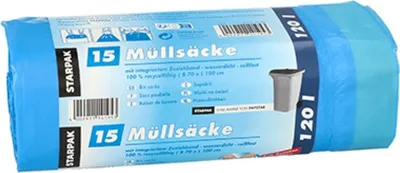 Produktbild von Müllsäcke mit Zugband, LDPE 120 l 100 cm x 70 cm blau