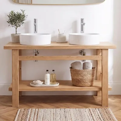 Immagine prodotto di Mobile bagno doppio OFICIO da 140 cm con gambe in rovere massello