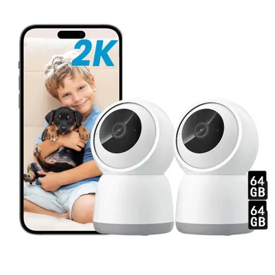 Obrázek produktu pro Vnitřní sledovací kamera Wi-Fi s APP, 360°, 1080P, noční vidění, sledování pohybu, obousměrný zvuk 2ks 64GB