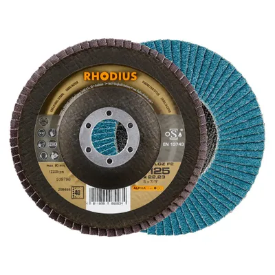 Produktbild von RHODIUS ALPHAline LGZ F2 Fächerschleifscheibe 125 x 22,23 mm K40 10 Stk