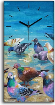 Produktbild von Küche Wohnzimmer Wand Leinwand Uhr 30x60 Strandtauben an der Schwarz Meer küste - schwarze Hände