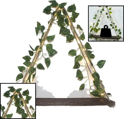 Produktbild von LED Grünpflanze Wandregal, Holz Kunstpflanze, batteriebetrieben, 42x15x1,5 cm, Schlafzimmer, Badezimmer, Wanddekoration