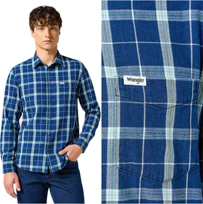 Produktbild von Wrangler Herrenhemd 1 Punkt Hemd Grün Indigo 112357231 W5x2017327