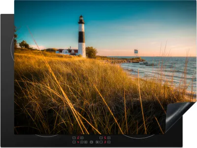 Produktbild von KitchenYeah© Herdabdeckplatte Leuchtturm - Meer - Amerika , 71x52cm, Küche Deko, Glaskeramikkochfeld Herdabdeckung, Abdeckplatte fùr Kochfeld