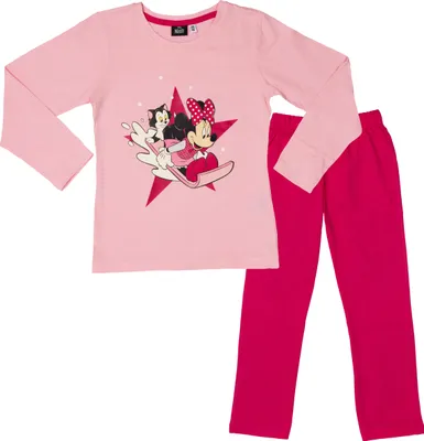 Produktbild von Disney Minnie Mouse Schlafanzug für Mädchen - Minnie & Daisy Kinder Pyjama Set Langarm Oberteil mit Hose Rosa/Pink 110-116