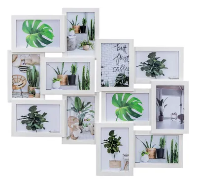 Produktbild von Bilderrahmen Collage 12 Fotos 10x15cm Ahorn Weiß  MDF Holz Passepartout Glasscheibe Fotorahmen Fotogalerie