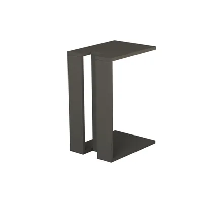 A modern C-shaped side table on a white background.
