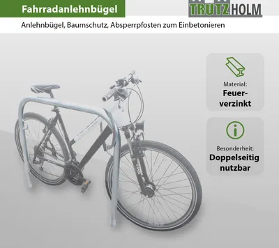 Produktbild von Fahrradanlehnbügel 115 x 99 cm Stahl feuerverzinkt Ø 49 mm grau Einbetonieren Fahrradständer Parker Typ U