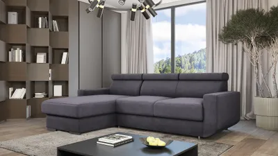 Produktbild von GOLDSTOFF HUGO Ecksofa 202 x 130 cm mit Schlaffunktion & Bettkasten – L-Form Schlafsofa mit Kopfstützen und Relaxfunktion (Grau)