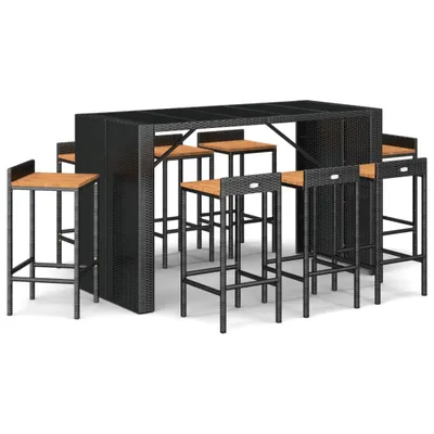 Image de vidaXL Ensemble bar de jardin 9 pièces noir Poly rotin & bois massif acacia