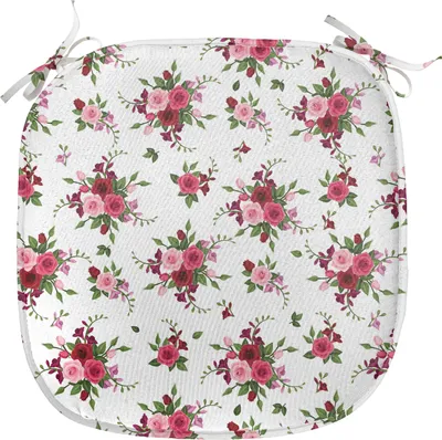 Produktbild von ABAKUHAUS Blumen Polster für Esszimmerstühle, Brautsträuße Rosen, Dekoratives wasserfestes Kissen mit Riemen für Küchensitze, 40 cm x 40 cm, Grün Rosa Rubin