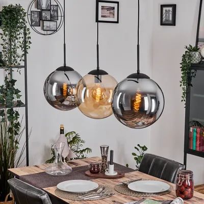 Produktbild von Fossobiubo Hängelampe aus Metall/Glas in Schwarz/Bernsteinfarben/Rauchfarben