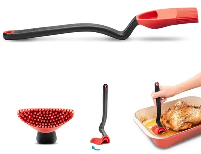 Productafbeelding van Brizzle - Flexibele siliconen sit-Up Baste - Motregen - Scoop Brush - Sausdressing marinade resevoir - Rood