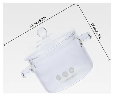 Produktbild von Glas Schmortopf mit Deckel, 15 cm Durchmesser, hitzebeständig, transparenter Kochtopf für Induktionsherde, geeignet für Suppen, Babynahrung und Nudeln
