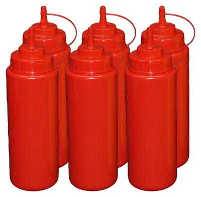 Produktbild von 6 Stück rote Quetschflaschen 1 Liter Dosierflasche Spenderflasche Dressingflasche