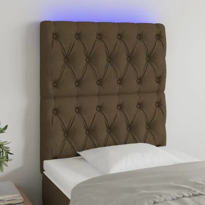 Image de The Living Store LED Tête de lit brun foncé 80x7x118/128 cm Tissu