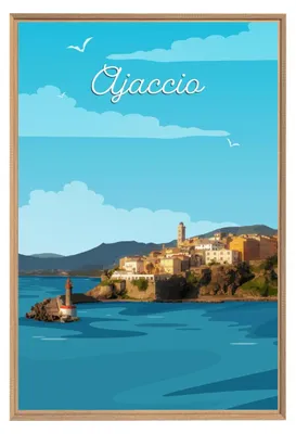 Image de Tableau mural encadré illustration Ajaccio 65x97 cm, Tableau mural moderne pour décoration intérieure