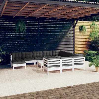 Produktbild von "Rabatt" 12-tlg. Garten-Lounge-Set - Wetterfestes Sitzgruppe - für 1 Personen - mit Kissen Weiß Kiefernholz - Lounge-Dining set CC3488
