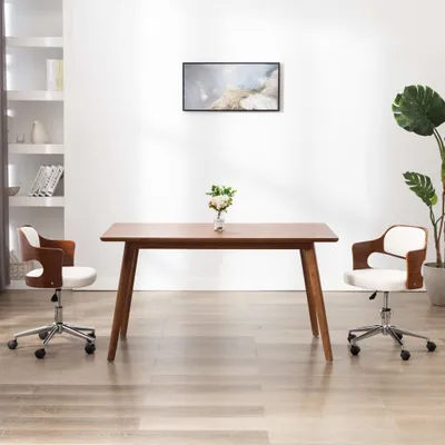 Produktbild von The Living Store Drehbarer Bürostuhl Weiß Bugholz und Kunstleder