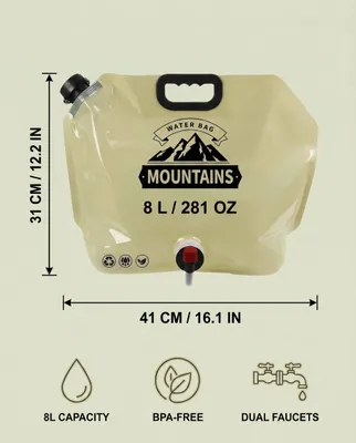 Imagen del producto de Cantimplora plegable de 8 litros, con tapa impermeable y 2 grifos, ideal para camping