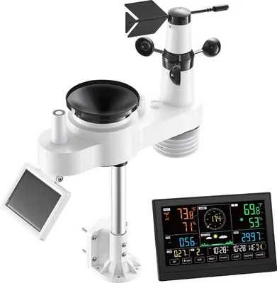 Obrázek produktu pro SucceBuy Meteorologická stanice 7 v 1 WiFi s aplikací APP, 7,5palcovým VA displejem, solárním venkovním senzorem, meteorologickým centrem pro údaje o počasí, jako je rychlost větru, teplota, vlhkost a srážky