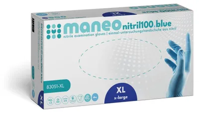 Image de MANEO Gants nitrile bleu XL, confortables et durables | Boîte (100 pièces)