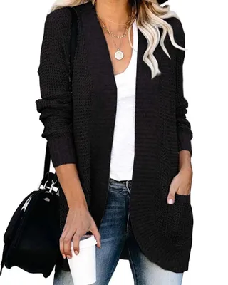 Produktbild von ASKSA Damen lässig Langarm Strickpullover lässigStrickjacke Casual Weicher, Schwarz S