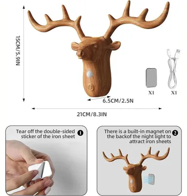 Obrázek produktu pro Pohybový senzor s nočním osvětlením – LED nástěnná lampa – dobíjecí – magnetická – s regulací jasu – dotykový spínač – sada 2 ks – vzhled dřeva