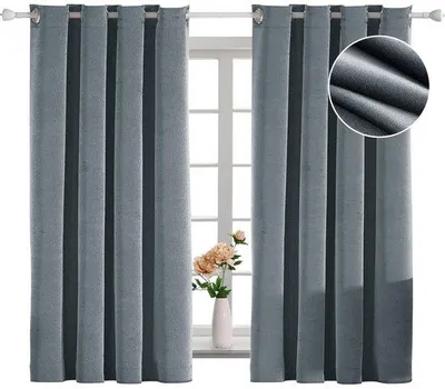 Image de Stores en velours thermo-isolants - 2 pièces - Gris - 140 x 160 cm