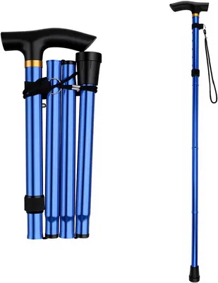 Productafbeelding van Opvouwbare wandelstok - 85–95 cm - 5-voudig in hoogte verstelbaar - Lichtgewicht en antislip - Wandelhulp voor senioren - Geschikt voor wandelen en trekking - Blauw