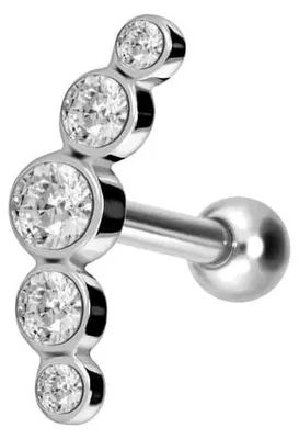 Produktbild von Ohrpiercing Chirurgenstahl Ohrpiercing 5 KRISTALLE Silber Designgröße: 3 x 10mm