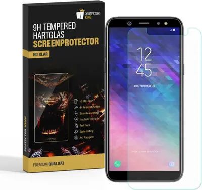 A product box and a smartphone with a screen protector are shown.