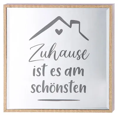 Produktbild von GILDE Spiegelbild (LED), quadratisch, "Zuhause ist es am schönsten", Spruch, MDF, Spiegelglas, naturfarben, silberfarben, , L. 4 cm, B. 21 cm, H. 21 cm 50757/Abverkauf nur solange Vorrat reicht