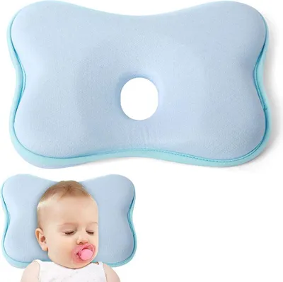Produktbild von 3 Stück Orthopädisches Babykissen Gegen Plattkopf,Babykopfkissen Gegen Plattkopf,Baby Kissen Kopfverformung Plattkopf,Plattkopf Babykissen,Memory-Schaum-Kissen für Baby (Blau)